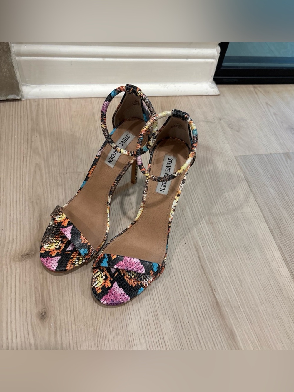 Steve Madden Multicolor Snake-Print Ankle Strap Heels